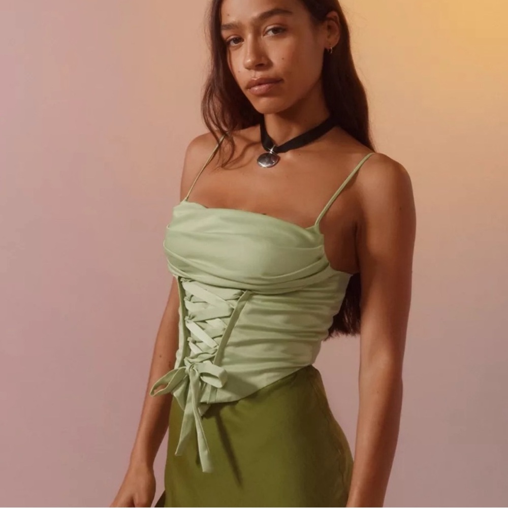 Silence + Noise Bustier Green Lace-Up Women's Top